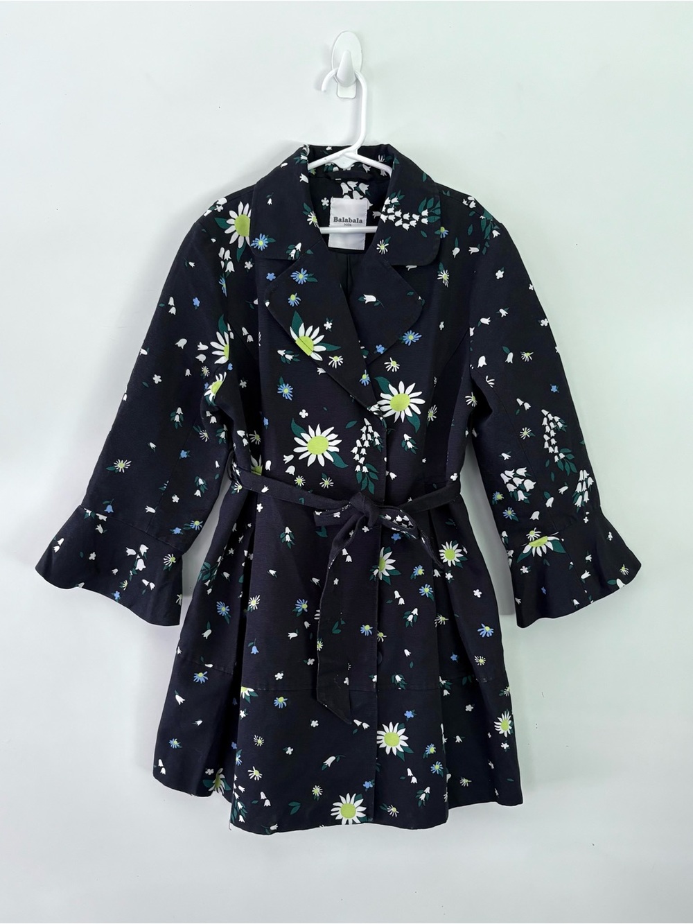 Balabala Girls Floral Trench Coat Belted Jacket Ruffle Sleeve Size US 10/12